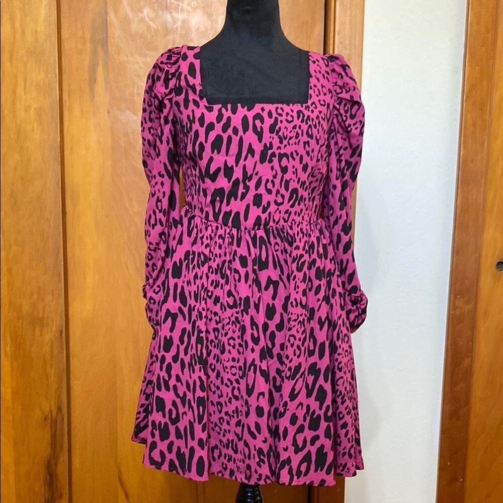 Buddy Love Hot Pink & Black Animal Print Long Sleeve Dress Wild Party Zip Back